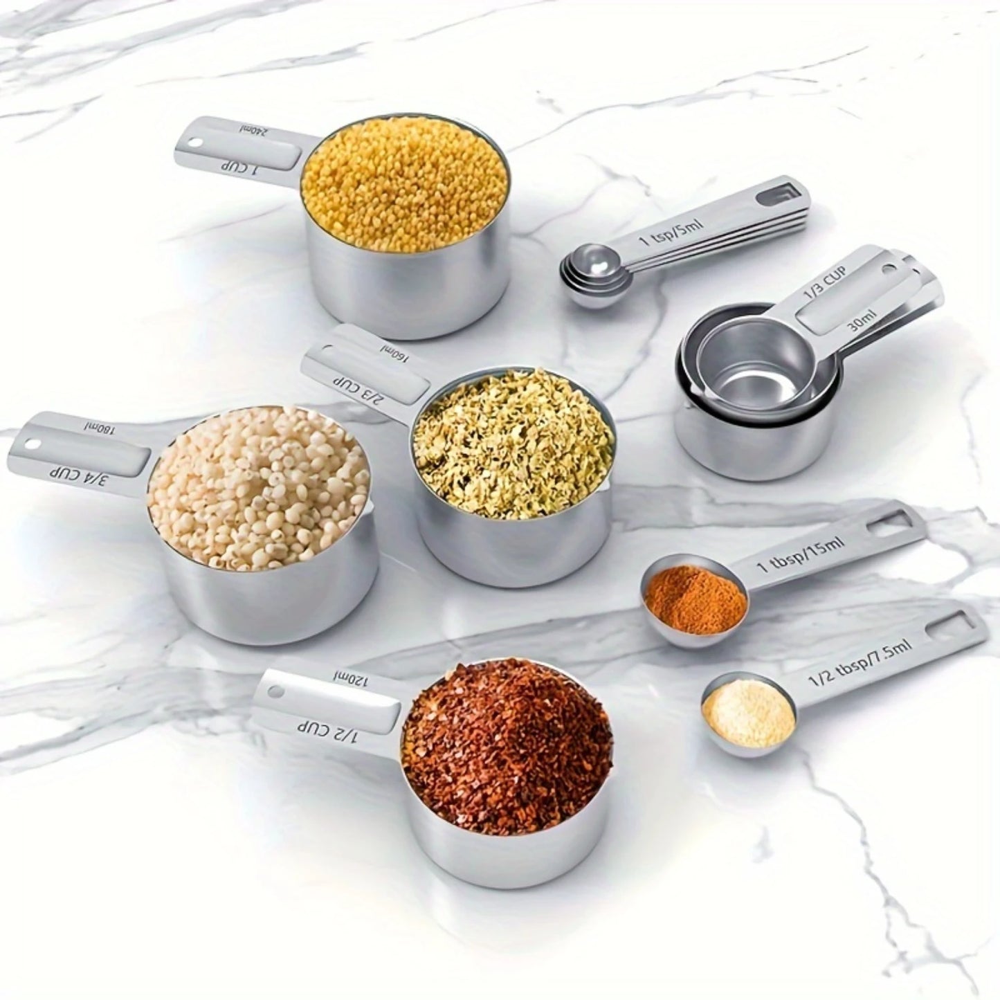 Stainless Steel Measuring Cups & Spoons Set for Cooking and Baking - Kitchen Gadgets and Baking Tools