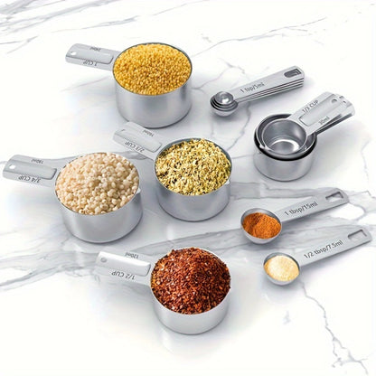 Stainless Steel Measuring Cups & Spoons Set for Cooking and Baking - Kitchen Gadgets and Baking Tools