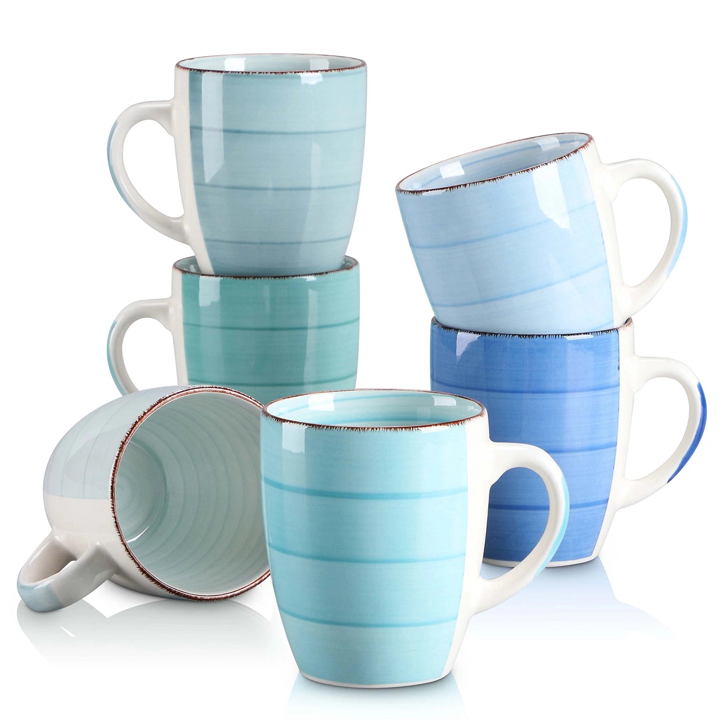 vancasso 6 Piece Mix-Blue 480ml Ceremic Mug Coffee Cup Set Handpainted Spirals Drinkware Tea Cup Set Service for 6 Person