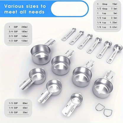 Stainless Steel Measuring Cups & Spoons Set for Cooking and Baking - Kitchen Gadgets and Baking Tools